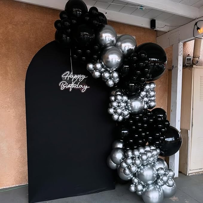 Black and Silver Balloons Garland Arch Kit, Black Silver Balloons for Birthday, Wedding, Graduation, Anniversary Decorations