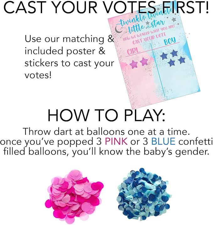 Rool Baby Gender Reveal Ideas Party Supplies Pack Cast your Vote Poster Gender Reveal Games Darts Board Game Gender Reveal Balloons