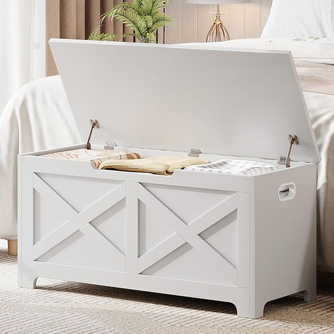 GarveeHome 39.4 in Storage Chest, Wooden Storage Bench with Safety Hinges, Easy Assembly, Large Shoe Bench for Entryway, Living Room, Bedroom