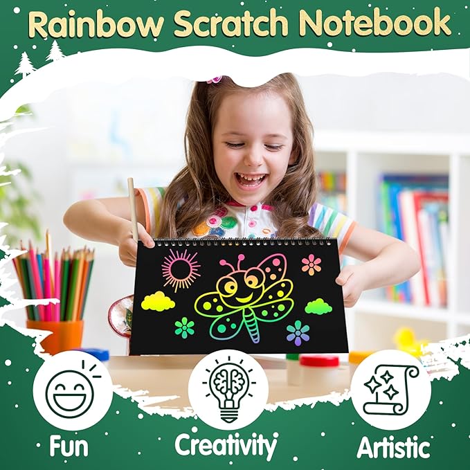 ZMLM 16 Pack Scratch Art Party Favors: Birthday Party Favors for Kids 4-8, Bulk Rainbow Scratch Notebook Paper Pads, Goodie Bags Stuffers Girls Boys Classroom Gifts Crafts Toys Easter Basket Stuffers
