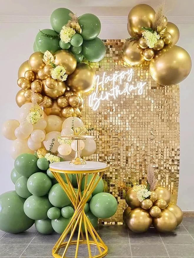FOTIOMRG 110pcs Metallic Gold Balloon Garland Arch Kit, 18 12 10 5 inch Chrome Gold Latex Balloons Different Sizes Pack for Birthday Graduation Baby Shower Wedding Party Decorations