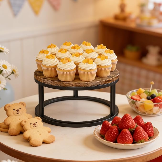 Cake Stand, 1 Pack Round Cupcake Stand Wood Grain Finish Serving Tray Cake Stands for Party Wedding Birthday