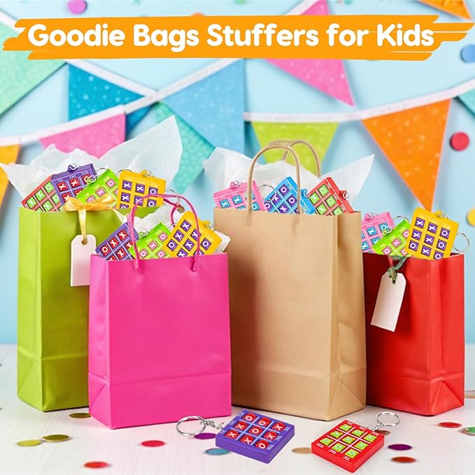 24PCS Tic Tac Toe Game Birthday Summer Party Favors Goodie Bags Stuffers for Kids 3-5 4-8 8-12 Classroom Treasure Chest Carnival Prize Box Toys Bulk Keychain Pinata Filler Return Gifts for Girl Boy
