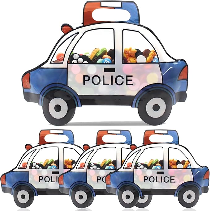 30 Pack Goodie Bags - Cartoon Police Car Candy Treat Bags with Handle - Resealable, Small Plastic Ziplock Seal Party Favor Birthday Bags