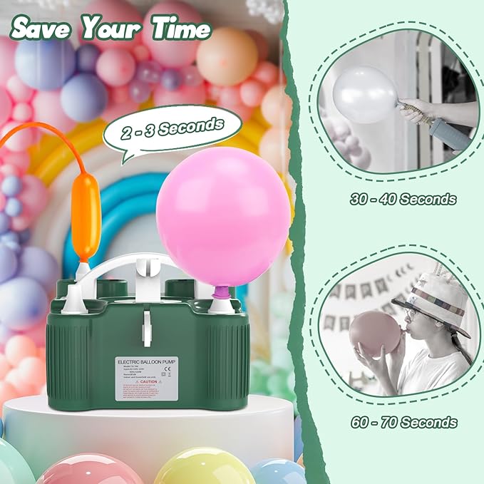 Balloon Pump Electric, Dual Motor Balloon Blower Machine for Latex Foil 260Q Long Balloons, Air Pump Inflator Machine for Balloons, Pool Float, Vacuum Bags