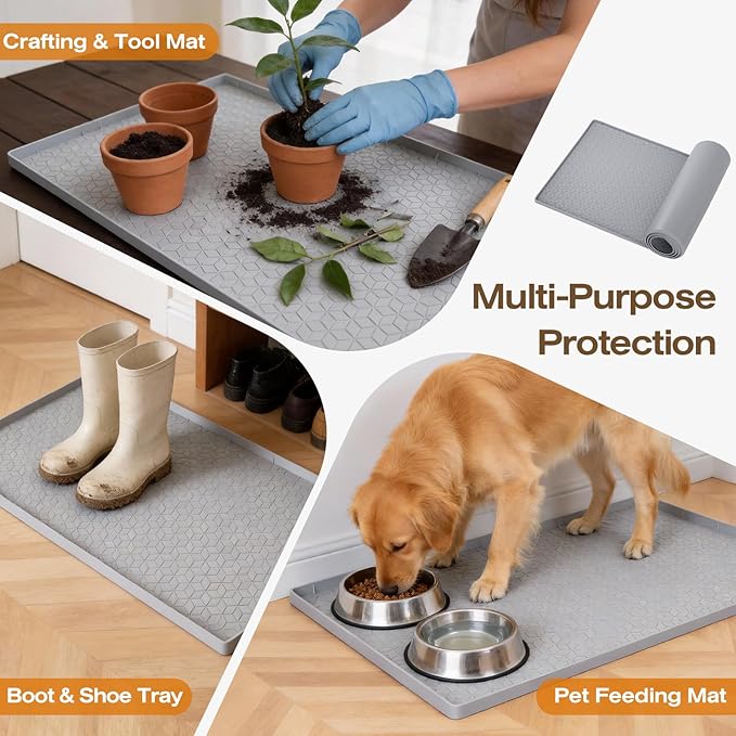TRZZ Silicone Waterproof Under Sink Mat 28" x 19", Drip Tray and Cabinet Liner for Kitchen and Bathroom, Prevents Water Damage and Organizes Cabinets (Beige)