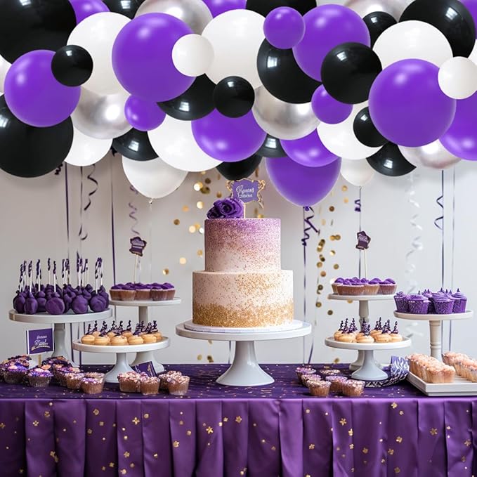 Purple Black White Balloon Garland Arch Kit - Purple Black Balloons Purple Silver White Balloon for Birthday Wedding Anniversary Engagement Graduation Party Decorations