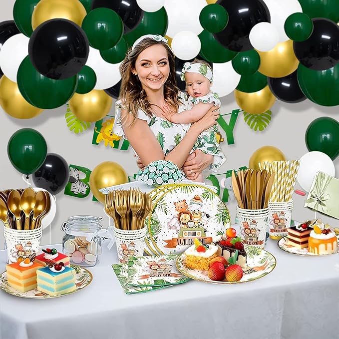 Dark Green Gold Black Balloon Garland Arch, Emerald Green Black Gold White Balloons for Camo Birthday Wildland Baby Shower Class of 2026 Graduation Party Decorations