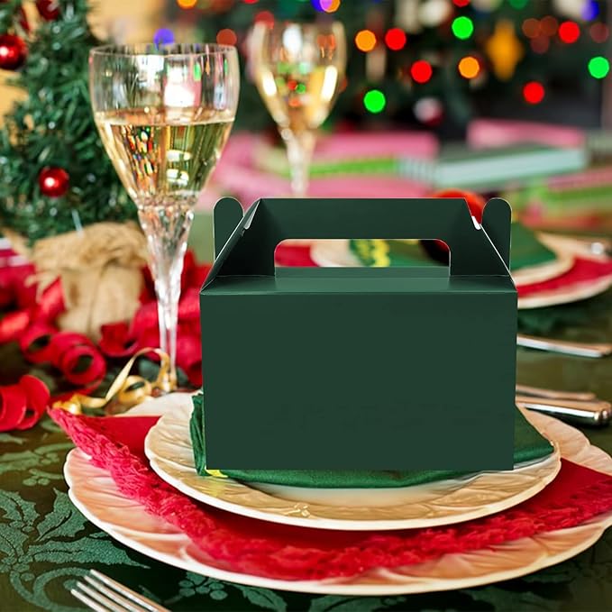 Oletx 12Pcs Dark Green Gable Gift Boxes, 5.9'' Small Party Favor Treat Box, Goodie Box, Cookie Candy Box for St Patricks Day Birthday, Classroom Activity and Any Fun Occasion Decoration Supplies.