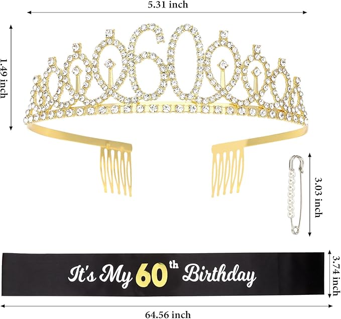 CAVETEE Gold Birthday Crown and Tiara for Women, Sash for Girls - Birthday Party Decoration