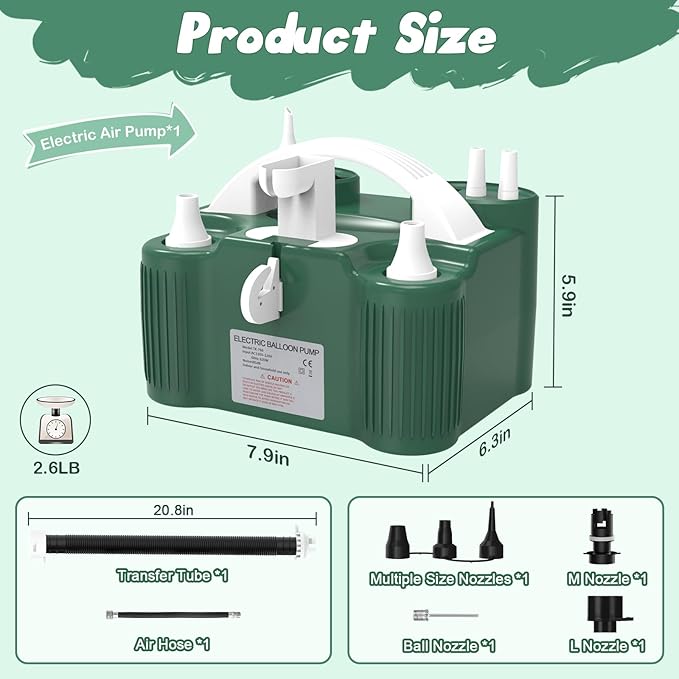 Balloon Pump Electric, Dual Motor Balloon Blower Machine for Latex Foil 260Q Long Balloons, Air Pump Inflator Machine for Balloons, Pool Float, Vacuum Bags