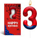 Spider Themed Birthday Candles Number 3 Red Blue Spider Web Themed Cake Topper Candle Party Decoration Birthday Party Celebrations Supplies Favors (Number 3)