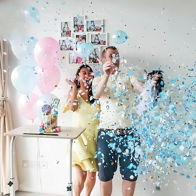 Large Gender Reveal Balloons - 2pcs 36 Inch Black Boy or Girl Balloon with Pink and Blue Confetti for Baby Shower Gender Reveal Ideas Party Decorations