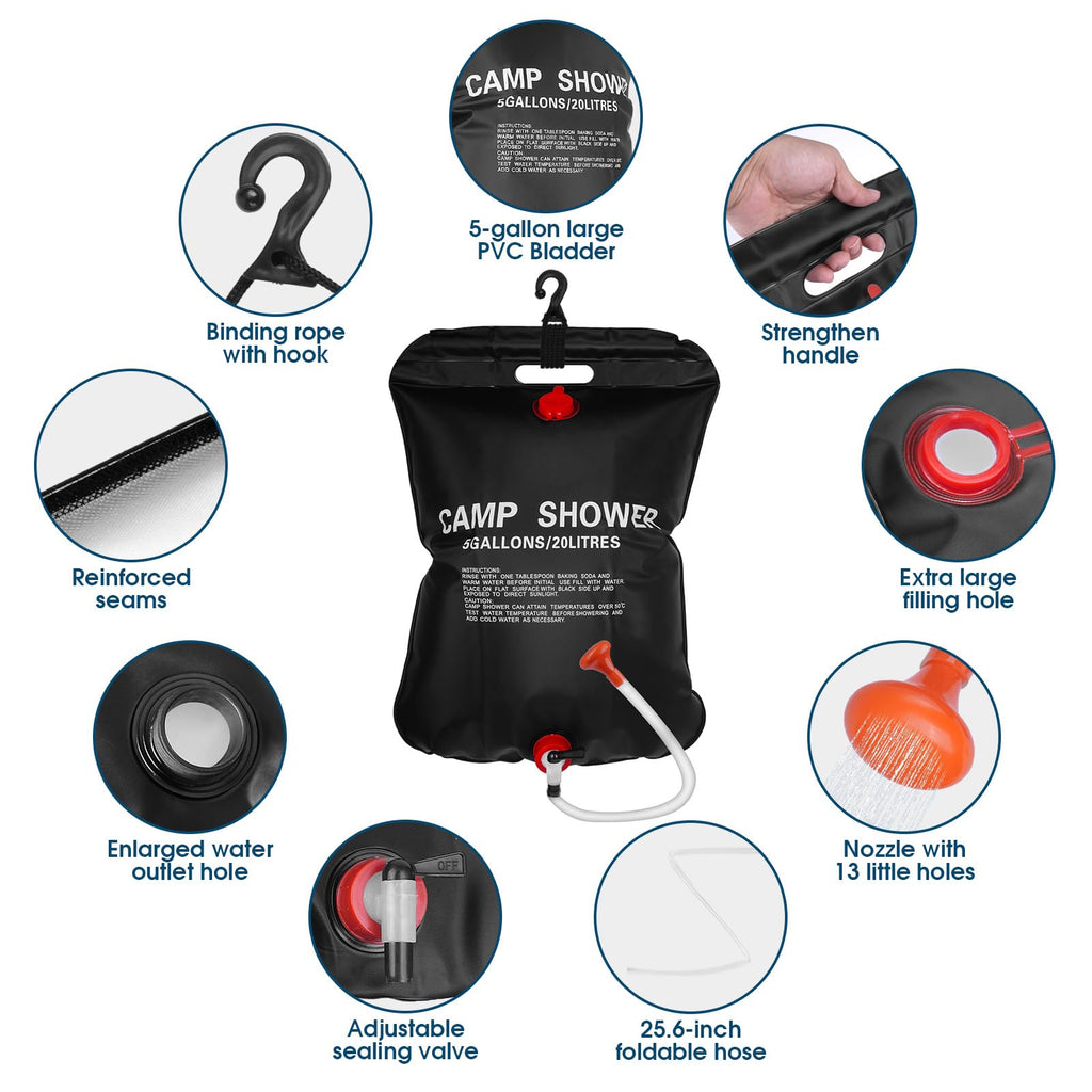 OUTDOORSEPIC Solar Camp Shower Camping Shower Bag Solar Shower Bag Solar portabler Shower for Camping Solar Showers for Camping Camping Shower