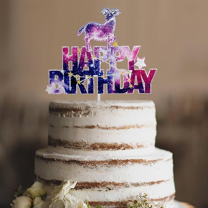 Constellation Aries Happy Birthday Cake Topper - Galaxy Star Aries Themed Birthday Party Cake Topper - Constellation Aries Cake Decoration For Boys Girls