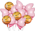 8Pack Gender Reveal Party Balloons, 4Pcs Pink Bow Foil Balloons 4Pcs Foil Basketball Balloons for Throws or Pink Bows Gender Reveal Party Decorations Supplies