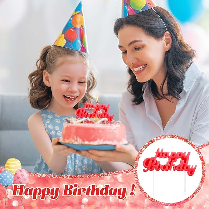 MTLEE Happy Birthday Candles Letter Cake Topper with 10 Pcs 2.95 Inch Short Thin Spiral Candles for Cake Topper Birthday Decoration Party Supplies(Red)