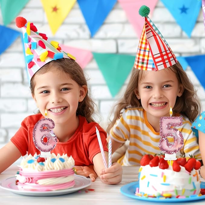 6th Birthday Candles，Glitter Butterfly Cake Toppers Pink Sequins Wedding Numeral Cupcake Decorations，Suitable for Girl and boy Wedding Cakes, Party Celebrations, Birthday Decorations