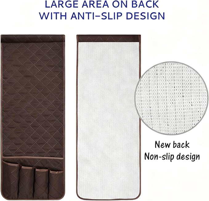 Sofa Armrest Organizer Non-Slip Arm Chair Bedside Caddy Storage Organizer for Recliner Couch with 5 Pockets for Cell Phone TV Remote Control Magazines (DARK BROWN)
