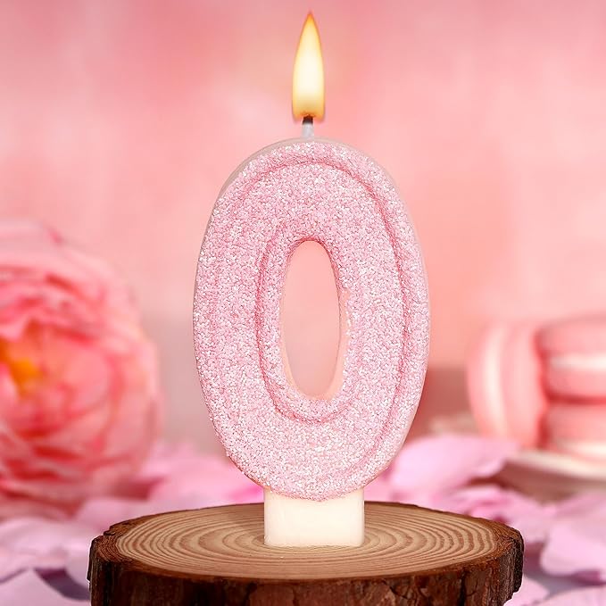 Cute Number 0 Birthday Candle, Glitter Pink Number Candles, Birthday Cake Topper Decoration, Party Supplies Anniversary Celebrations