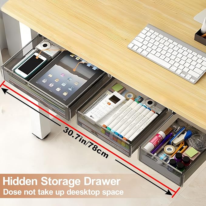 SVNNELP Under Desk Table Drawer Storage Organizer,3 Pack Large & Medium & Small Slide Out Desk Drawers - Hidden Desktop Organizer,Attachable Pencil Storage Tray Under Table(SML)
