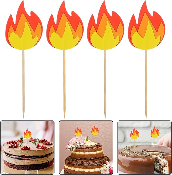 LUOZZY 50 Pcs Fire Flame Cake Topper Creative Flame Cupcake Picks Fire Rescue Theme Birthday Cake Cupcake Decorations