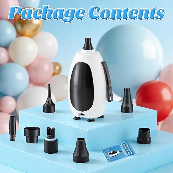 Balloon Pump Electric, Portable Balloon Inflator Air Pump Balloons Blower Machine with 6 Different Nozzles for Party Balloons Decorations Inflator Deflator for Inflatables Pool Floats Air Beds