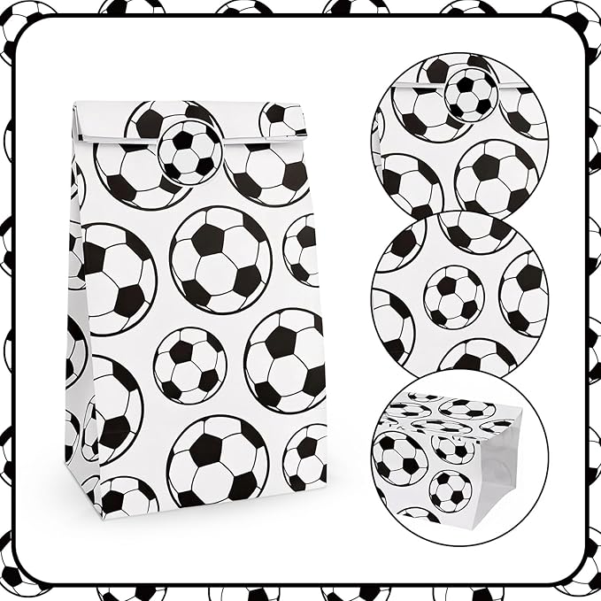 Fowecelt 24 Pack Soccer Gift Bags for Kids Soccer Paper Treat Bags with Stickers Party Favors Goodie Gift Bag Snack Treat Holders for Sports Theme Birthday Party Supplies Decorations