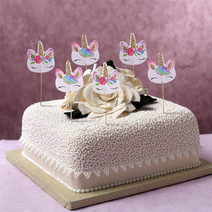 CCINEE 48pcs Rainbow Unicorn Cupcake Toppers Picks Double-Sided Paper Unicorn Cake Toppers for Birthday Party Dessert Decoration