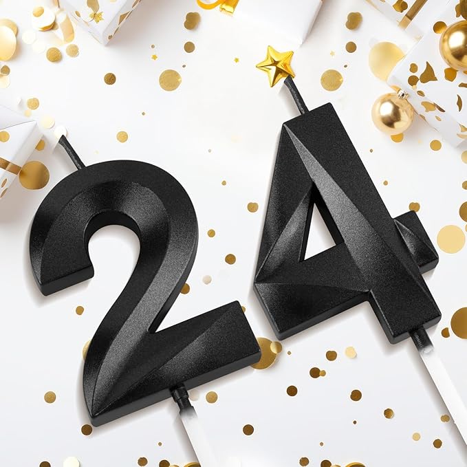 Number 24 Birthday Candles, 1.96 Inch Happy Birthday Cake Candles Cupcakes Topper Decoration for Birthday Party Wedding Anniversary Celebration Supplies (Black)