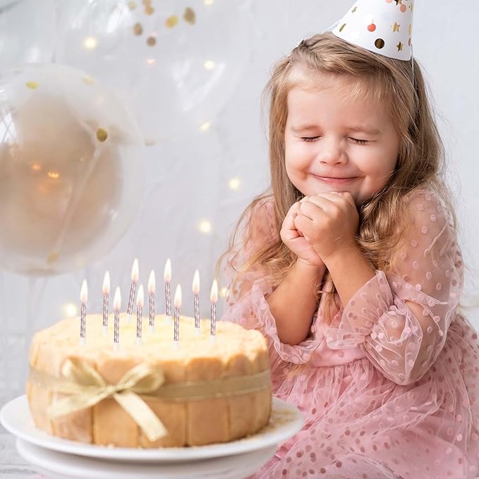 MTLEE Happy Birthday Candles Letter Cake Topper with 10 Pcs 2.95 Inch Short Thin Spiral Candles for Cake Topper Birthday Decoration Party Supplies(Rose Gold)