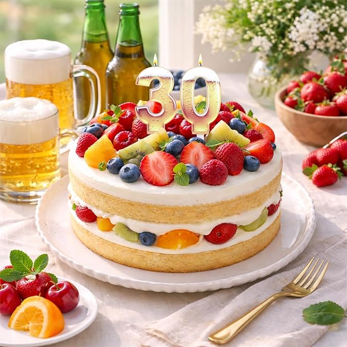 30th Birthday Cake Candles, Beer Themed Cake Numbers Decorations Funny Party Topper Supplies for Men Beer Lover Birthday Celebration Gifts (30)
