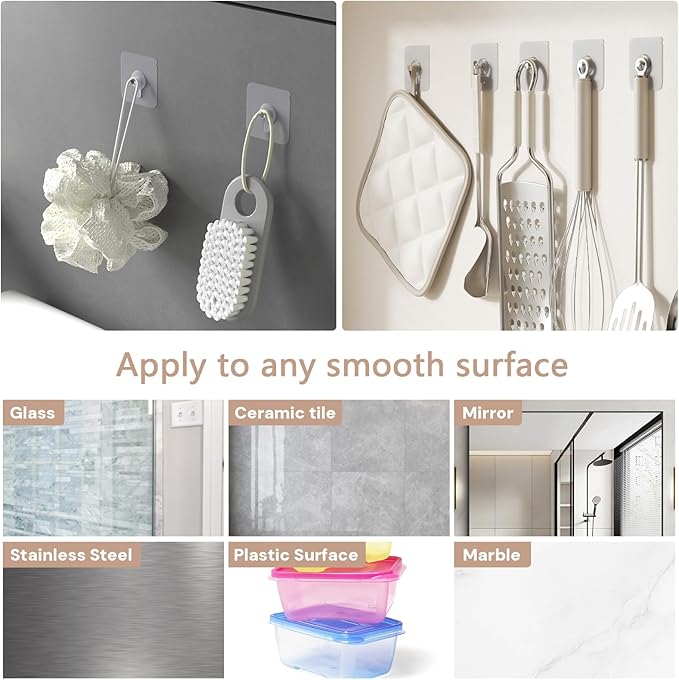 24PCS Picture Hangers,Wall Hangers Without Nails,Adhesive Hooks for Hanging,Wall Hooks,Waterproof and Rustproof to use Inside Kitchen(8mm)