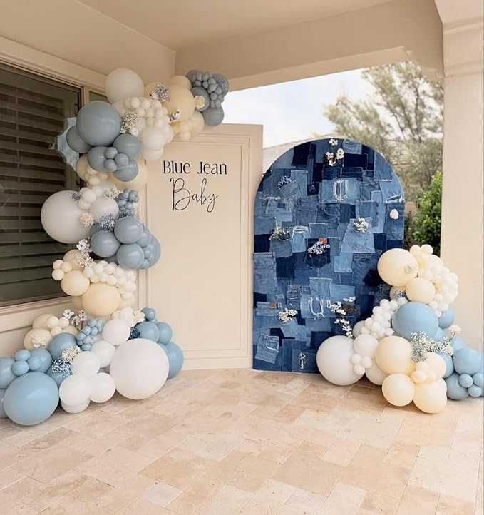 Dusty Blue White Balloons Arch Kit, 124pcs Light Blue White Transparent Balloons with 16ft Tape Strip & Dot Glue for Birthday Baby Shower Wedding Party Decorations
