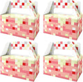 12 Pack Pixel Style Cake Party Favor Boxes with Handles, Mining World Theme Pink Cake Blocks Gift Boxes for Boys Girls Kids, Snack Containers for Cookies Cupcakes, Pixel Mining Game Party Decorations