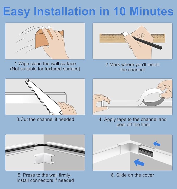 Cord Hider,157.5in TV Cable Management Concealer, Cord Concealer for Hide Cords Wall Mounted,Wire Covers for Cords on Wall,Cable Raceway Kit,10x L15.75W0.95H0.55in (157in L × 0.95in W × 0.55in H)