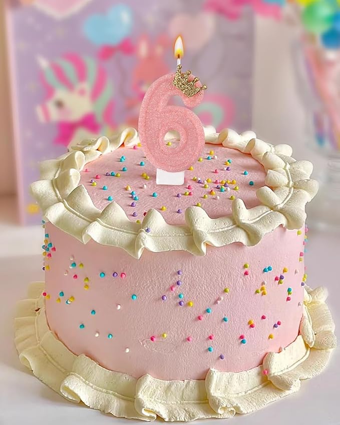 Birthday Candles for Cake, Pink Number Candles, Cake Candles with Cake Topper for Birthday Party Wedding Anniversary Celebrations (6 Candle)