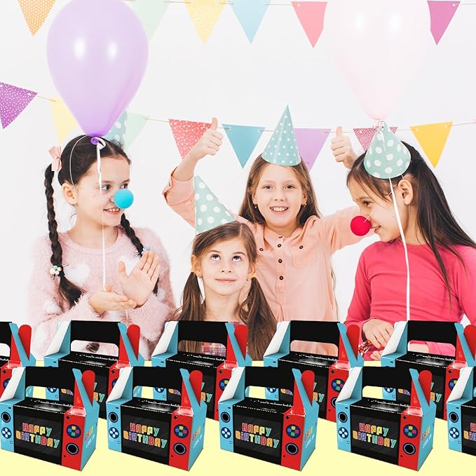 BGFMVS 12 Pack Video Game Party Favor Boxes with Handles, Game Design Candy Gift Boxes with Window for Birthdays, Suitable for Kids & Adults, Snack Containers for Cookies Cupcakes, Party Decorations