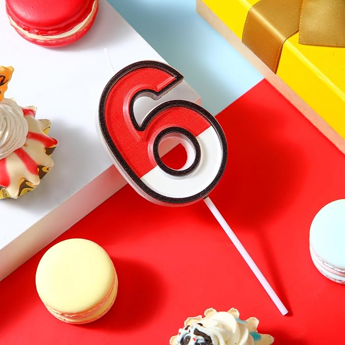 Conelist Cartoon Red and White Birthday Cake Candle Numeral Birthday Cake Topper for Animated Decoration Cartoon Party Supplies(Number 6)