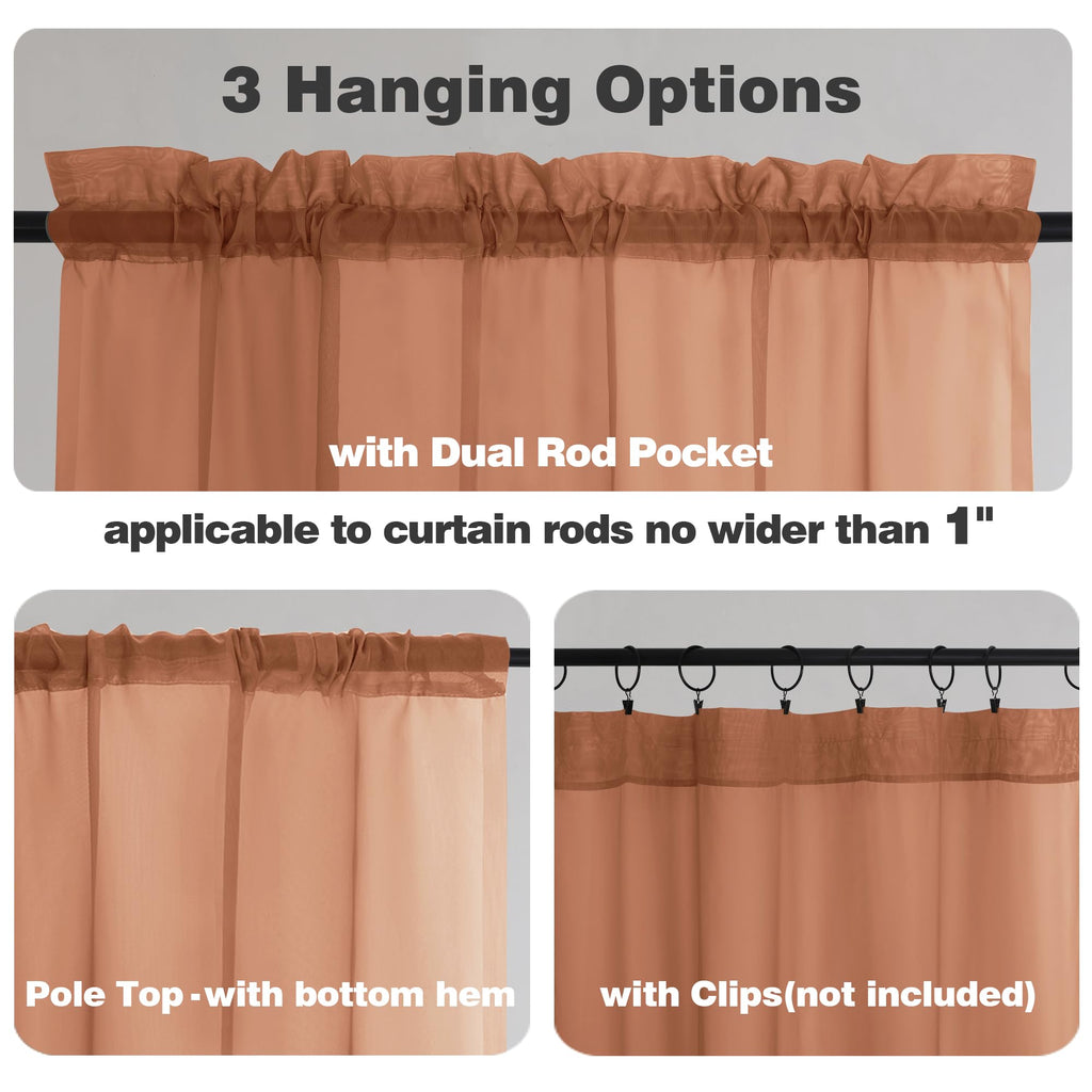 Orange Sheer Curtains 36 inch Length 2 Panels (2 Count)