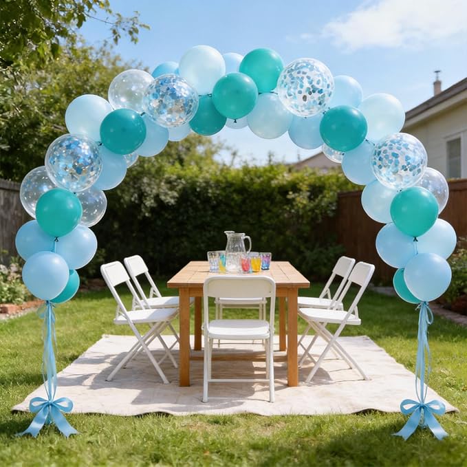60Pcs Teal Blue Balloons, 12inch Teal and Light Blue Balloons Turquoise Blue Confetti Latex Balloons for Wedding Bridal Shower Birthday Graduation Party Decorations