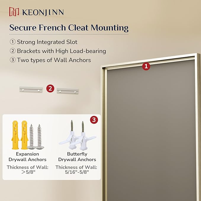 Keonjinn 42" x 36" Brushed Nickel Bathroom Vanity Mirror, Large Silver Bathroom Mirrors for Wall, Wide Metal Frame, HD Tempered Glass, Shatterproof, Rectangle Wall-Mounted Mirrors for Over Sink
