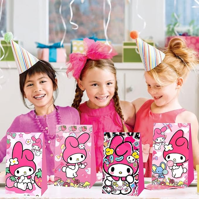 BNFUO 12pcs Melody Birthday Party Gift Bags Goodie Bags,Pink Cartoon Party Supplies for Kids Birthday Decorations