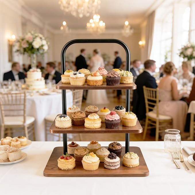 3-Tier Wooden Cupcake Stand with Handle, Large Cake Stand for 52 Cupcakes, Portable Dessert Tower for Parties Weddings Birthdays