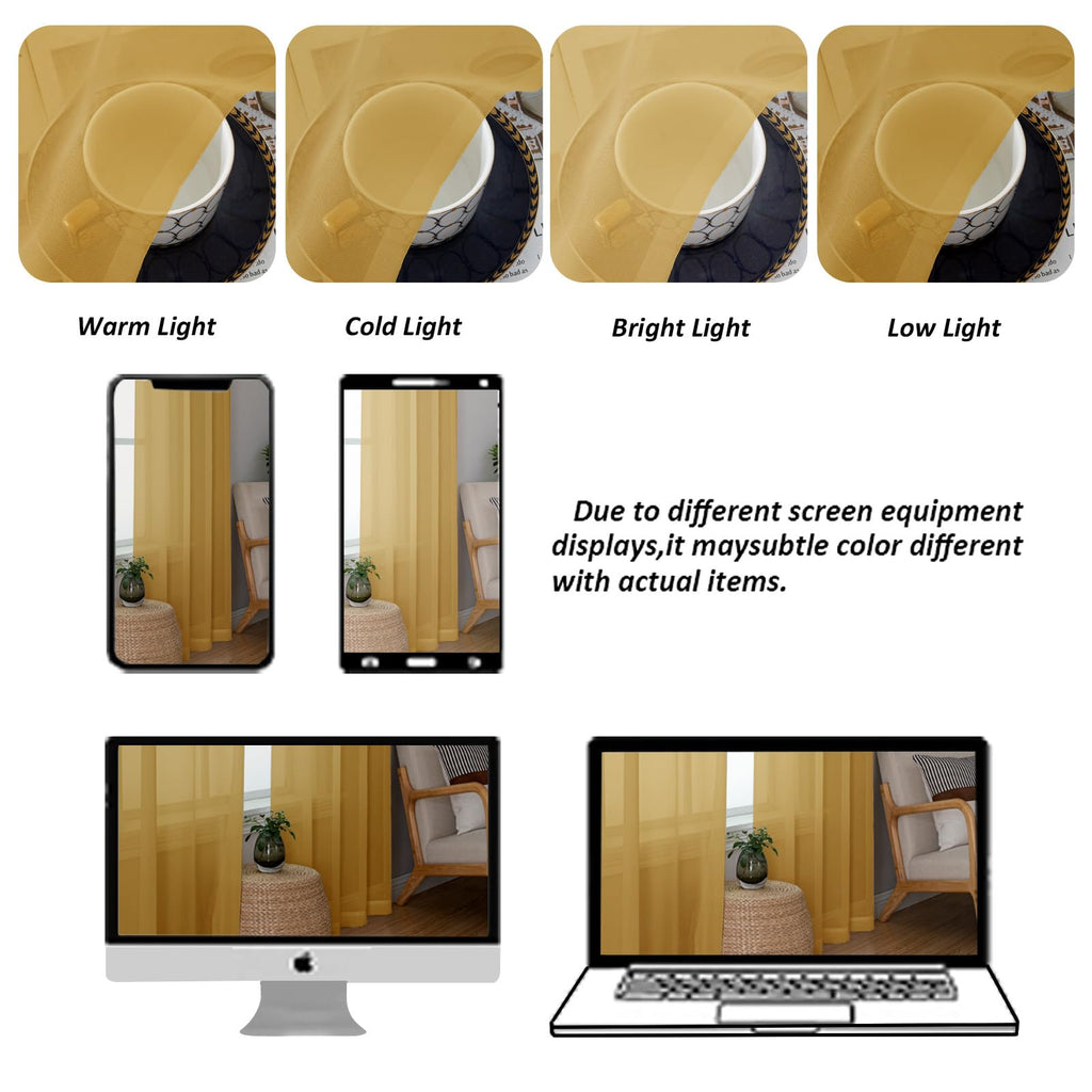 Gold Sheer Curtains 84 inches Long 2 Panels Set (2 Count)
