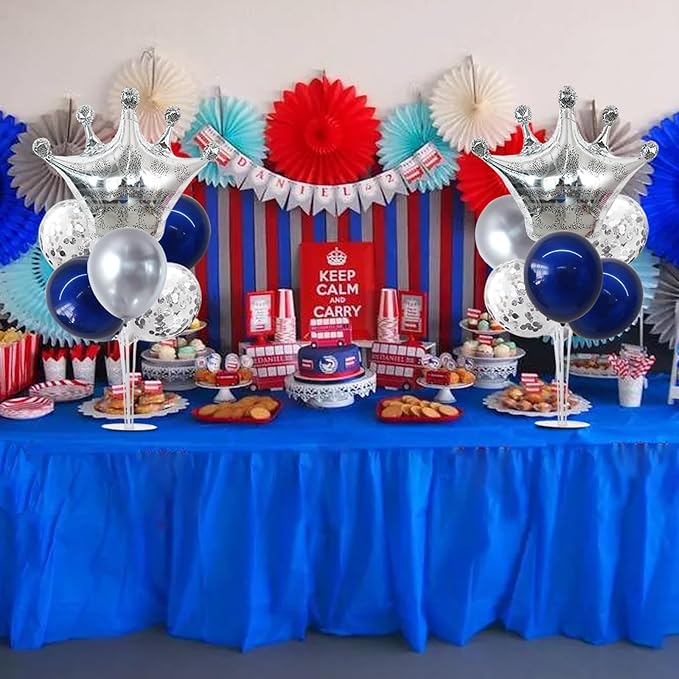TONIFUL Table Centerpiece Balloons Stand Kit Include Blue Silver Latex Confetti Balloons and Foil Crown Balloon for Birthday Baby Shower,2025 Graduation Anniversary Table Party Decorations