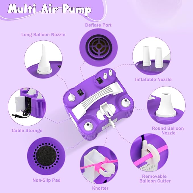 ID IDAODAN 4-in-1 Electric Balloon Pump with Triple Nozzles, Dual Motor Balloon Inflator & Deflator for Latex, Foil & 260Q Balloons