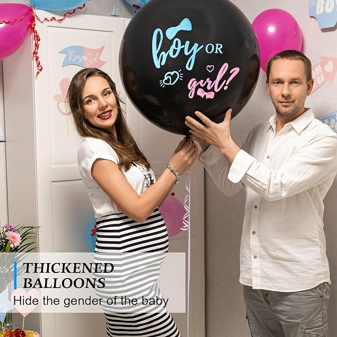 Disfore Thickened Gender Reveal Balloon - 2pcs Gender Reveal Confetti Balloons with Pink and Blue Confetti – 36 Inch Black Gender Reveal Balloons Perfect for Taking Photos and Videos