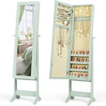 Giantex Jewelry Armoire with Full Length Mirror, Standing Jewelry Cabinet Organizer with 3 Tilting Angles, Bedroom Dressing Mirror with Large Storage for Earrings, Rings, Necklaces, Sage