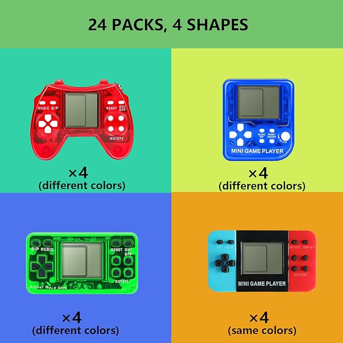 Sinikoro 24Pcs Video Game Party Favors for Kids, Arcade Video Game Birthday Supplies Mini Gaming Console Keychain Classroom Prizes for Boys and Girls